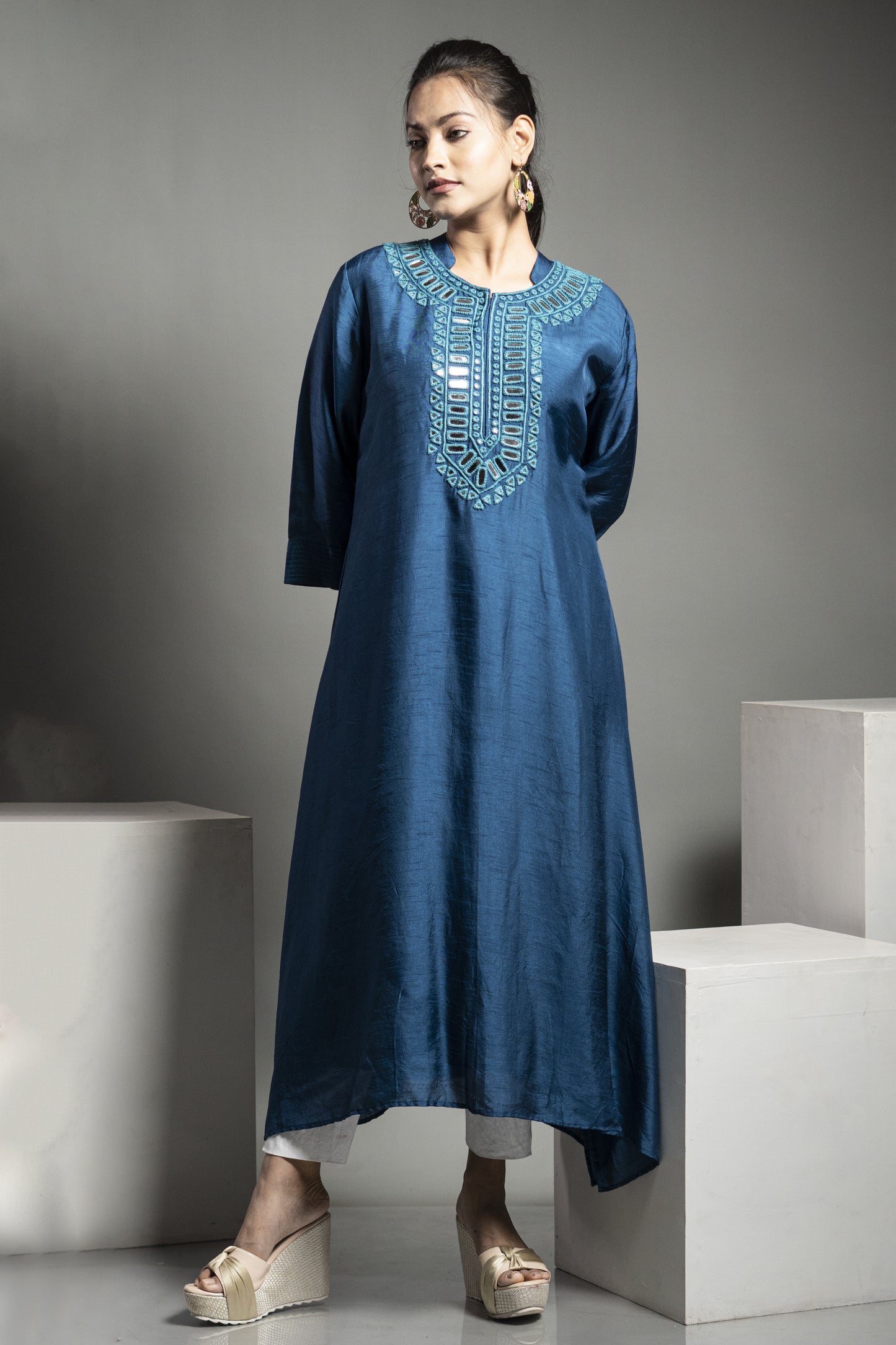 THREAD AND MIRROR WORK SILK KURTA