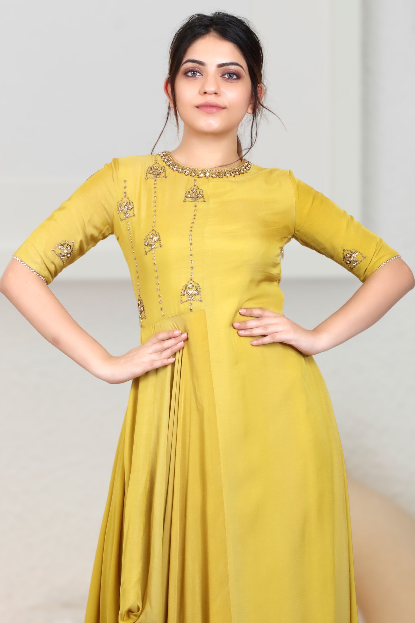 INDOWESTERN ONE SIDE COWL DRESS