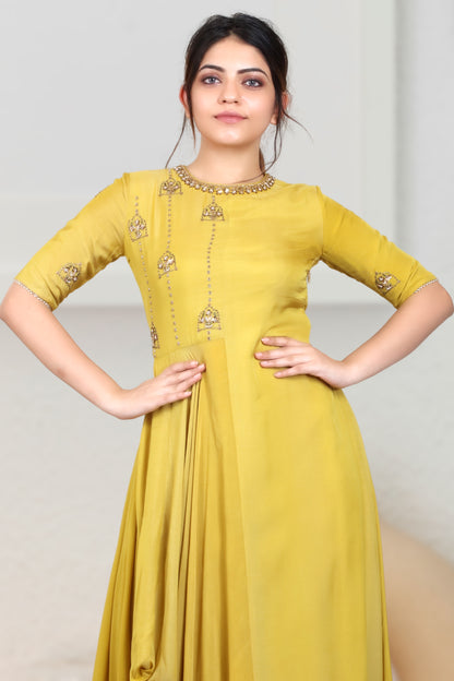 INDOWESTERN ONE SIDE COWL DRESS