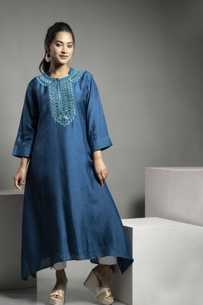 THREAD AND MIRROR WORK SILK KURTA