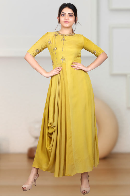 INDOWESTERN ONE SIDE COWL DRESS