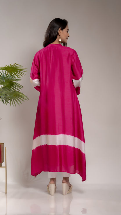 FUSCHIA TIE AND DYE SILK KURTA