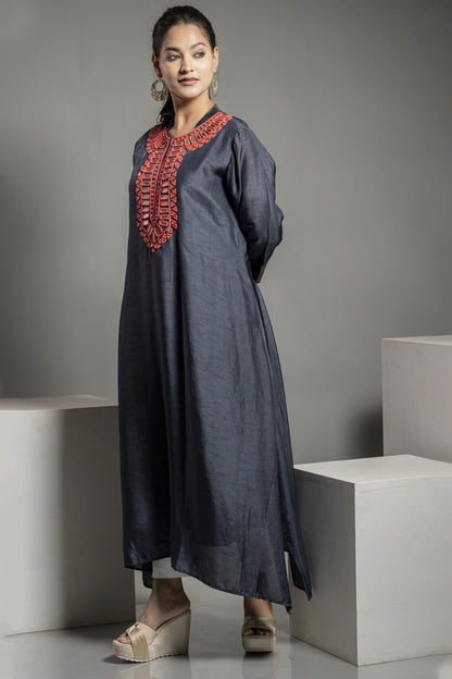 THREAD AND MIRROR WORK SILK KURTA