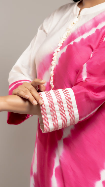 FUSCHIA TIE AND DYE SILK KURTA