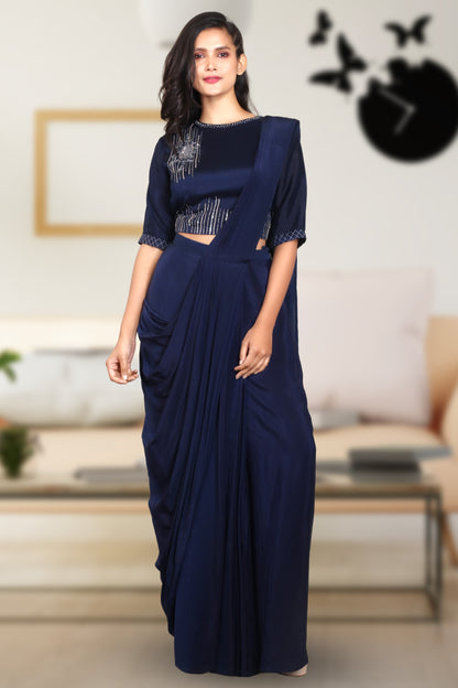 NAVY BLUE DRAPED SAREE