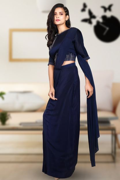 NAVY BLUE DRAPED SAREE