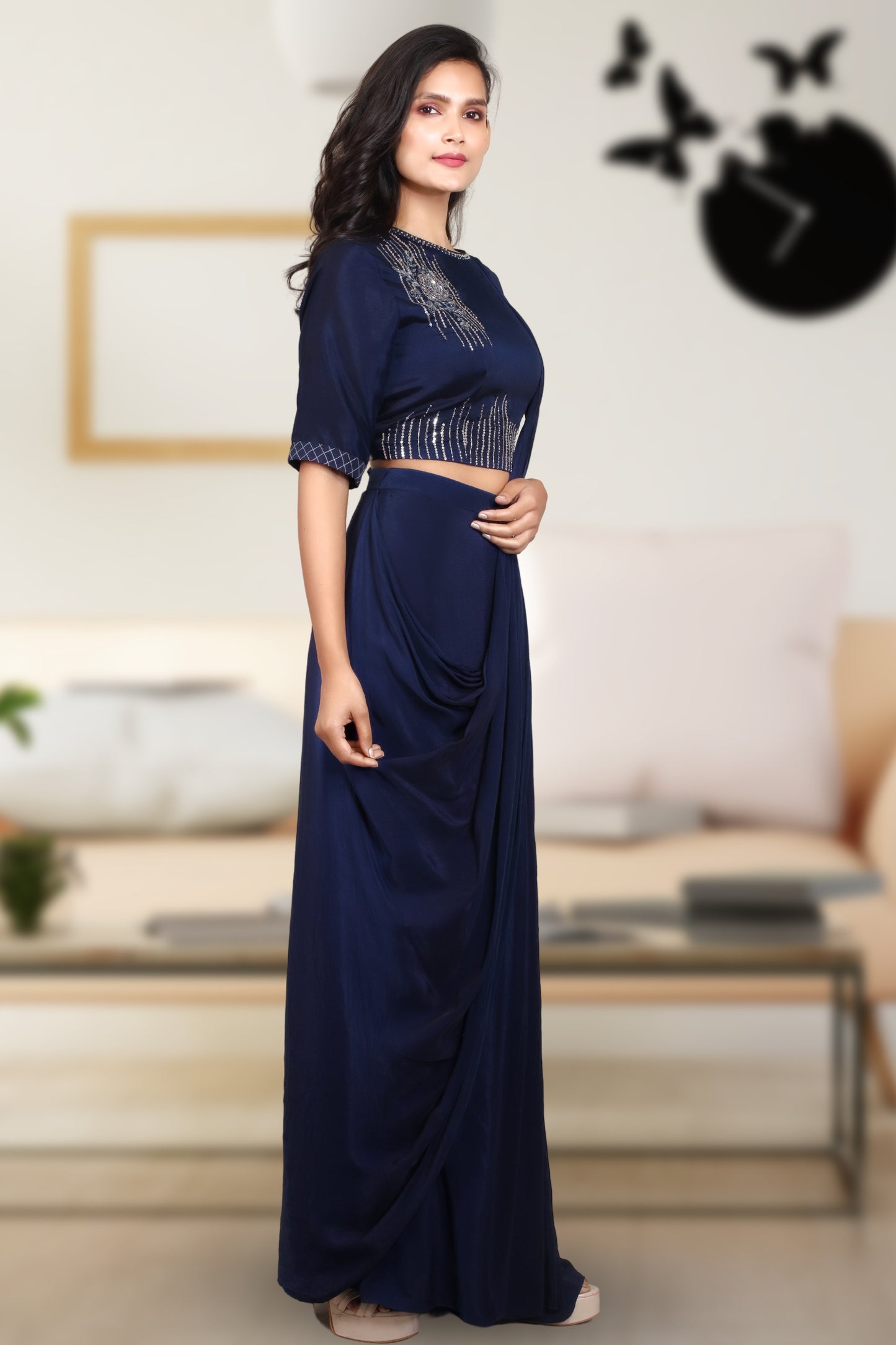 NAVY BLUE DRAPED SAREE