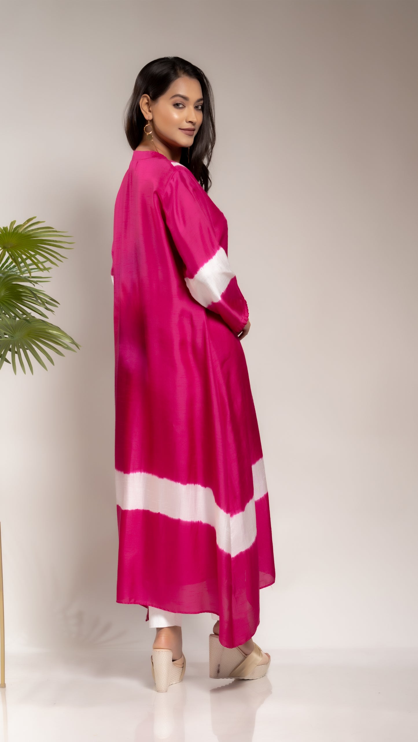 FUSCHIA TIE AND DYE SILK KURTA