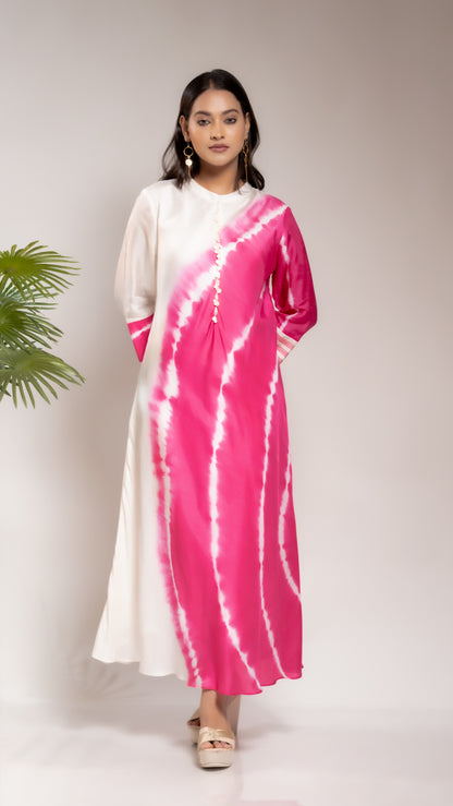 FUSCHIA TIE AND DYE SILK KURTA