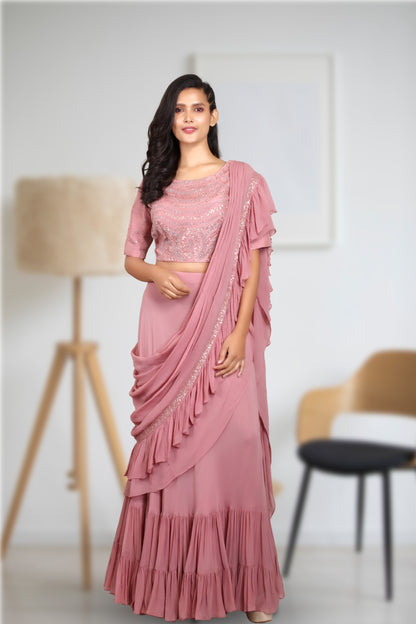 RUFFLE DRAPED SAREE SKIRT