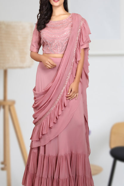 RUFFLE DRAPED SAREE SKIRT