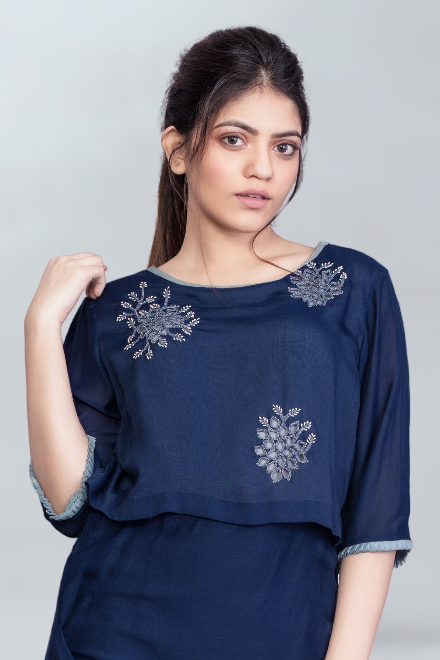 INDOWESTERN COWL DRESS WITH CROP TOP LOOK