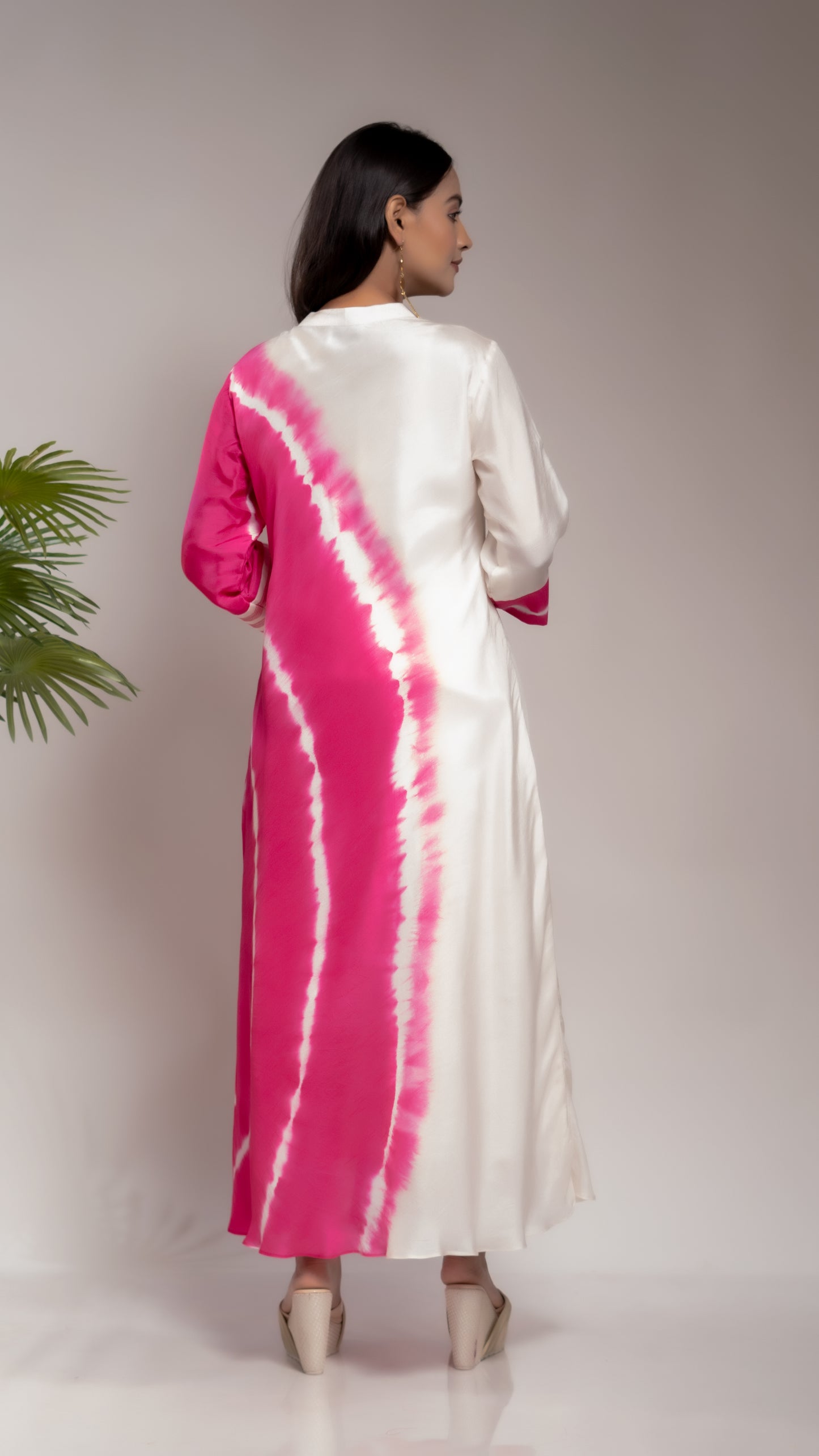 FUSCHIA TIE AND DYE SILK KURTA