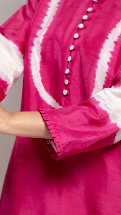 FUSCHIA TIE AND DYE SILK KURTA