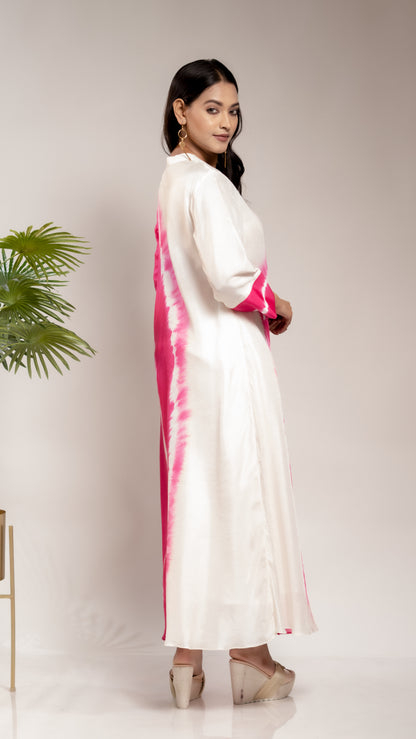 FUSCHIA TIE AND DYE SILK KURTA