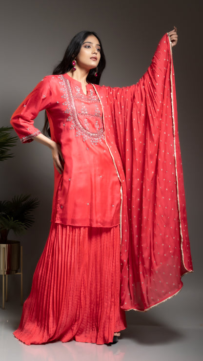 FUSION PINK KURTA WITH CRUSH SKIRT