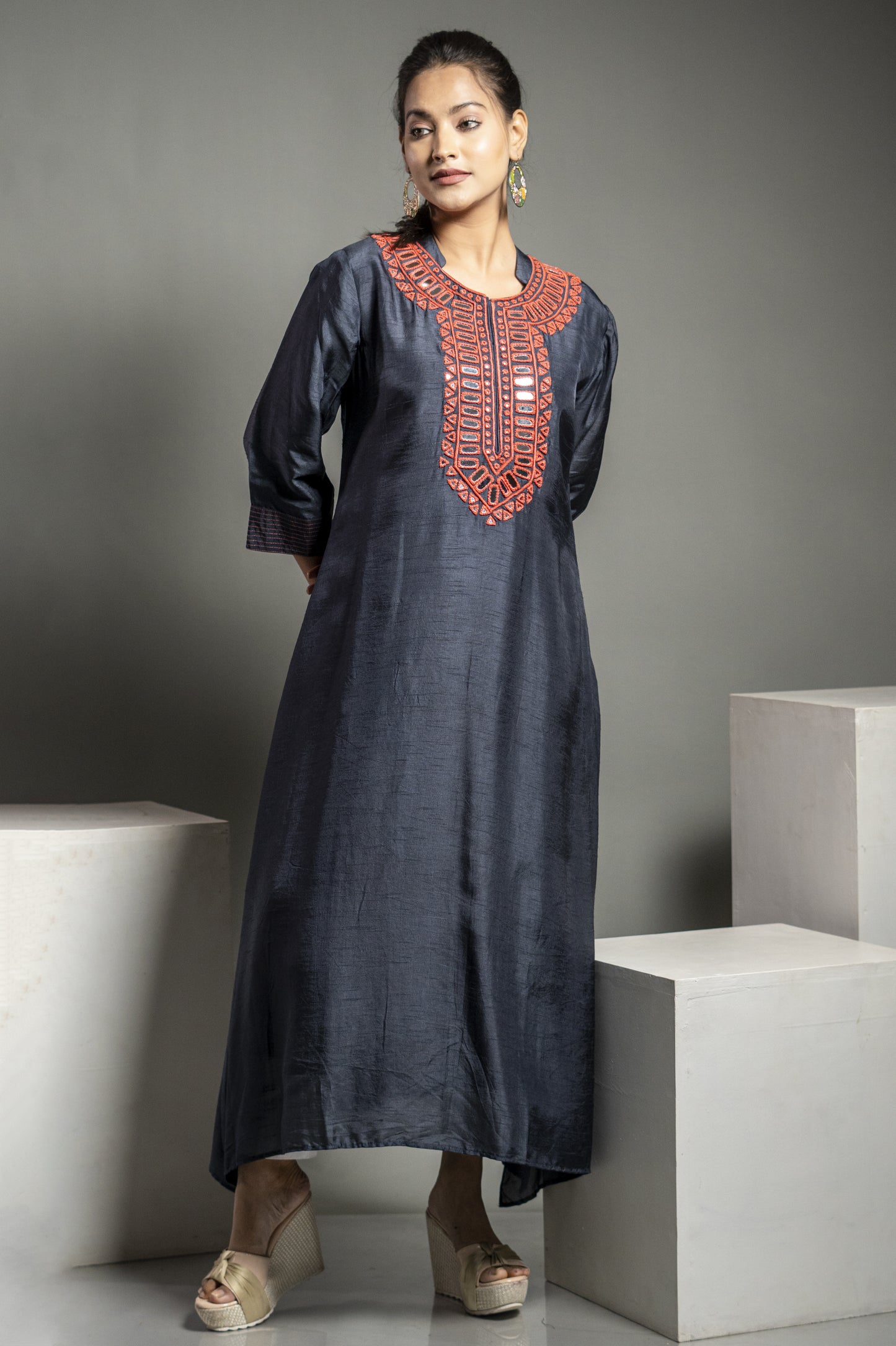 THREAD AND MIRROR WORK SILK KURTA