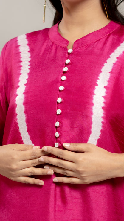 FUSCHIA TIE AND DYE SILK KURTA