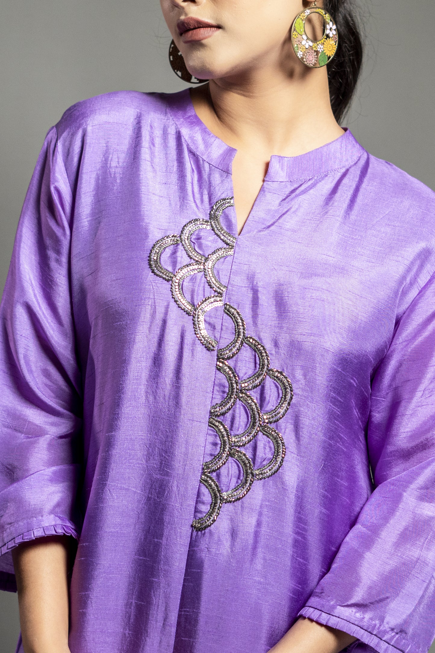 THREAD AND MIRROR WORK SILK KURTA