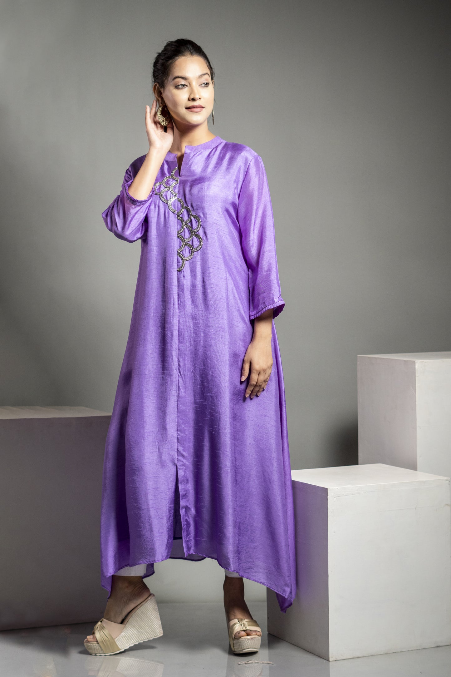 THREAD AND MIRROR WORK SILK KURTA