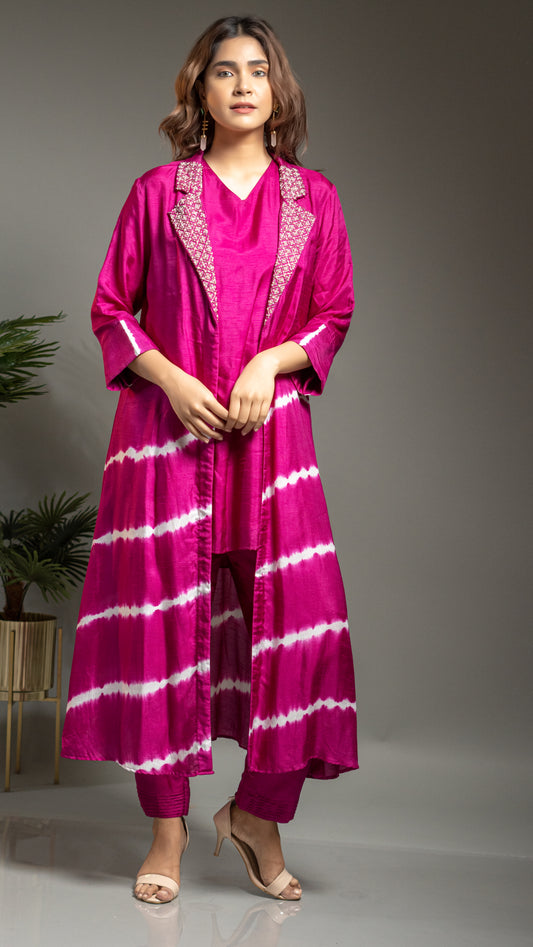 LEHARIYA JACKET WITH SHORT KURTA AND PANTS