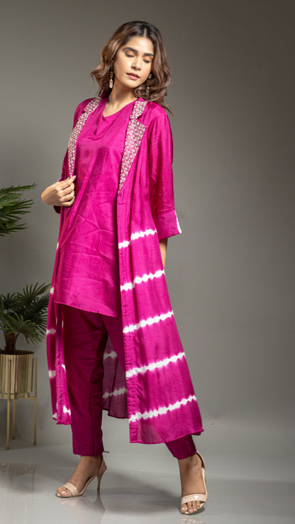 LEHARIYA JACKET WITH SHORT KURTA AND PANTS