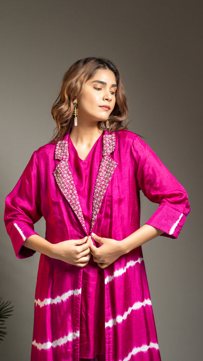 LEHARIYA JACKET WITH SHORT KURTA AND PANTS