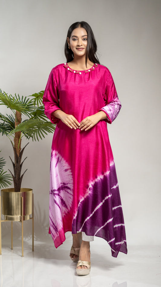 PLACEMENT DYE A LINE TAIL CUT KURTA