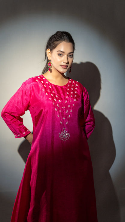 FUCHSIA PINK A LINE TAIL CUT KURTA