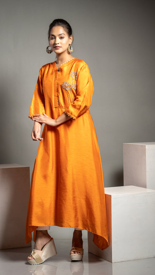 TANGERINE KURTA WITH HAND WORK