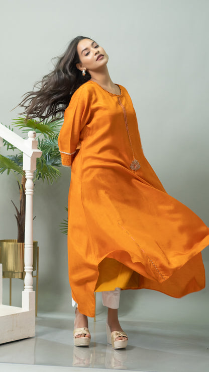 TANGERINE KURTA WITH HAND WORK