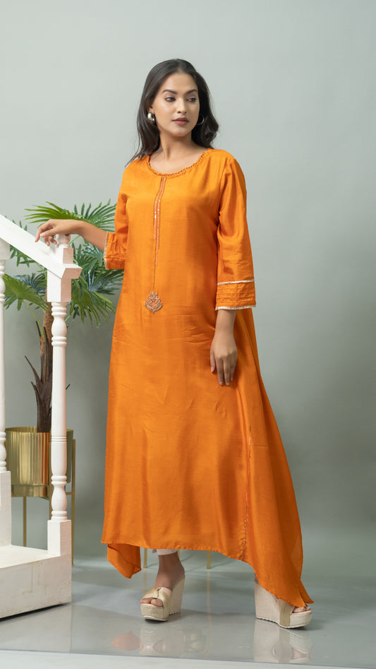 TANGERINE KURTA WITH HAND WORK