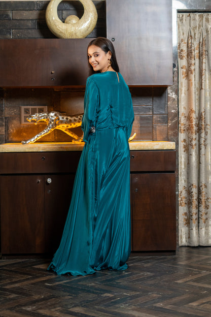 LONG STYLISH DRAPED INDOWESTERN DRESS