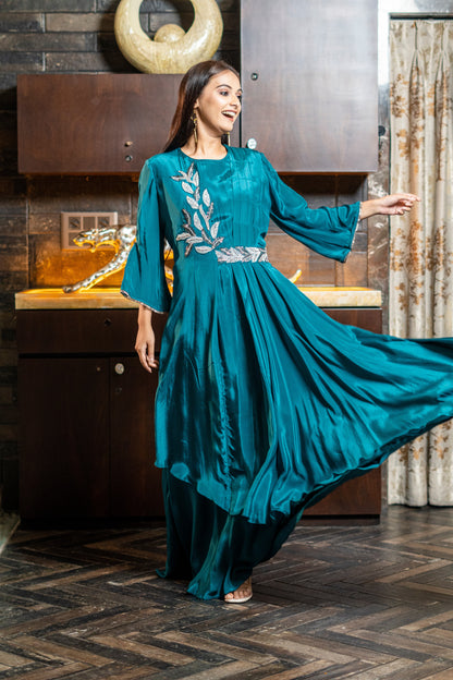 LONG STYLISH DRAPED INDOWESTERN DRESS