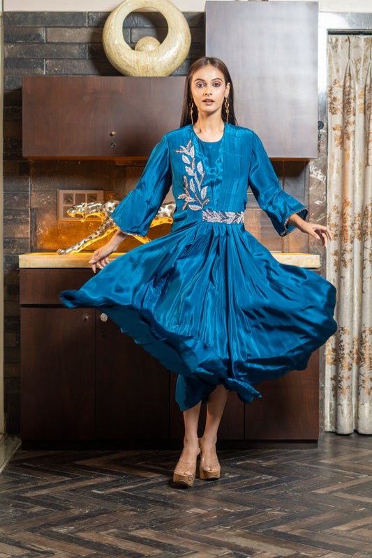 LONG STYLISH DRAPED INDOWESTERN DRESS