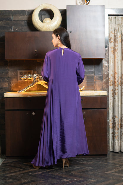 LONG STYLISH INDOWESTERN DRESS WITH ONESIDE PLEATS