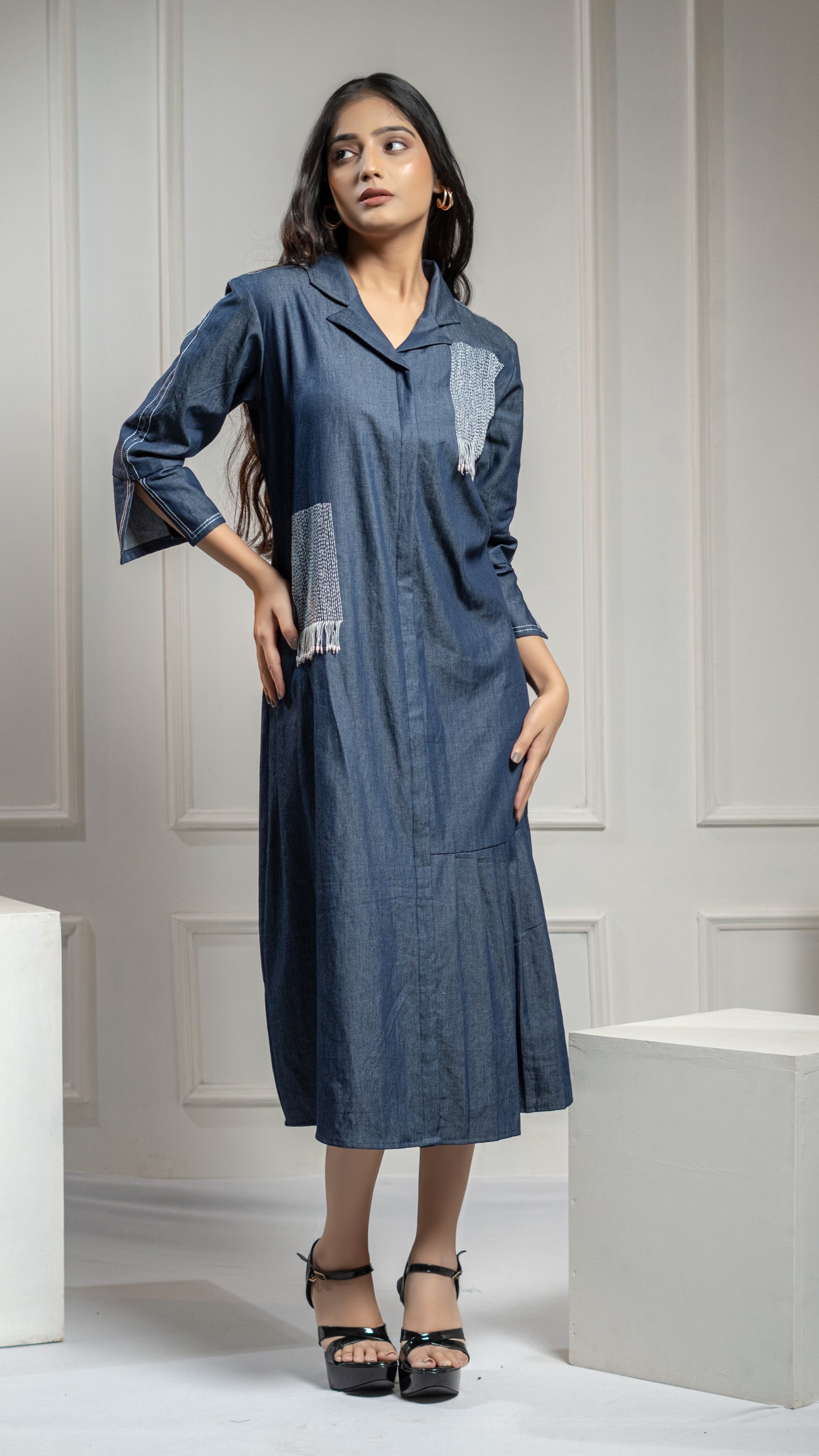 DENIM DRESS WITH EMBROIDERY