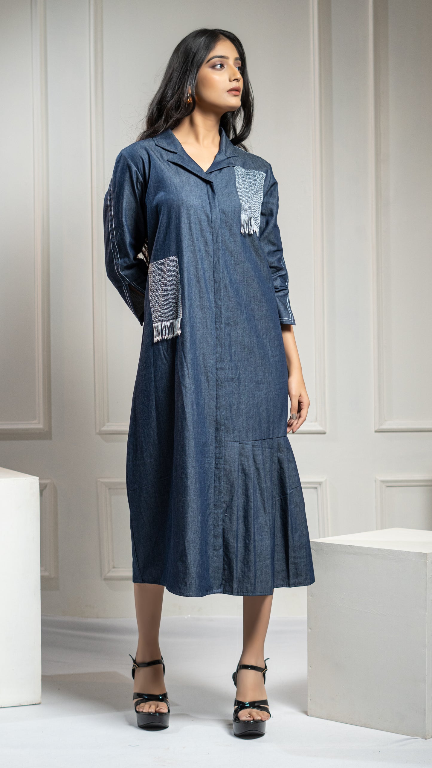 DENIM DRESS WITH EMBROIDERY