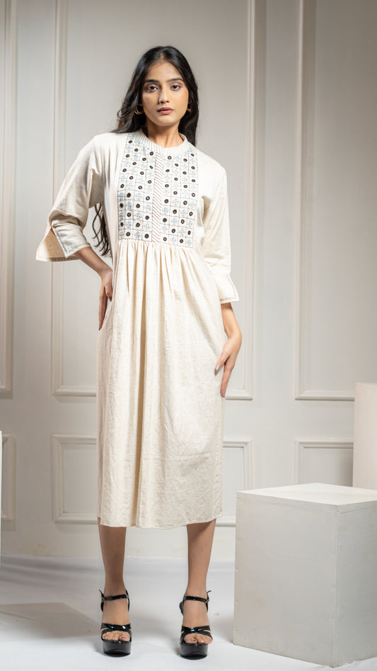 MIRROR & THREAD WORK COTTON DRESS