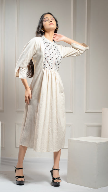 MIRROR & THREAD WORK COTTON DRESS