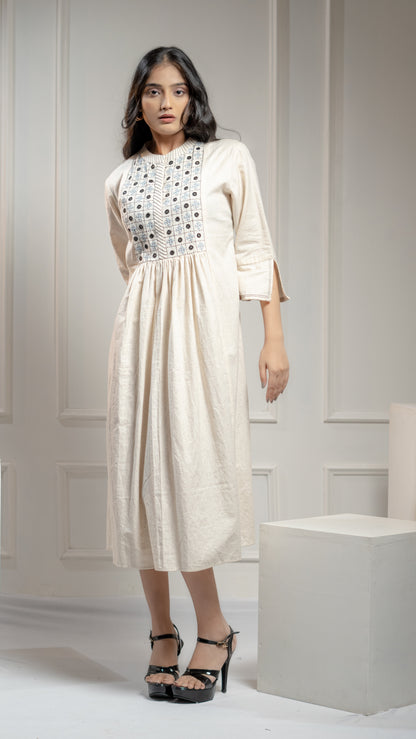 MIRROR & THREAD WORK COTTON DRESS