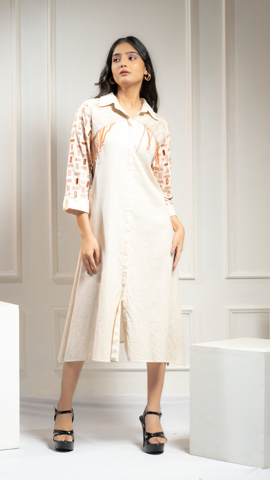 MIRROR & THREAD WORK COTTON DRESS