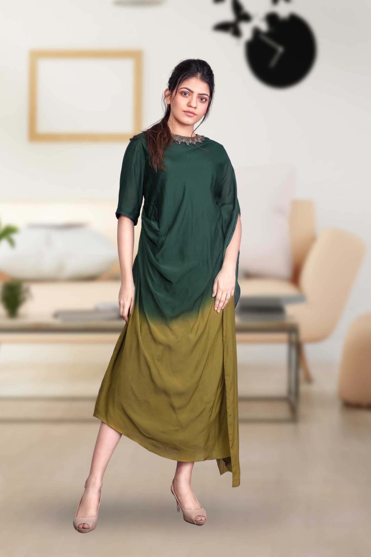 INDOWESTERN DRESS WITH ONE SIDE KAFTAN