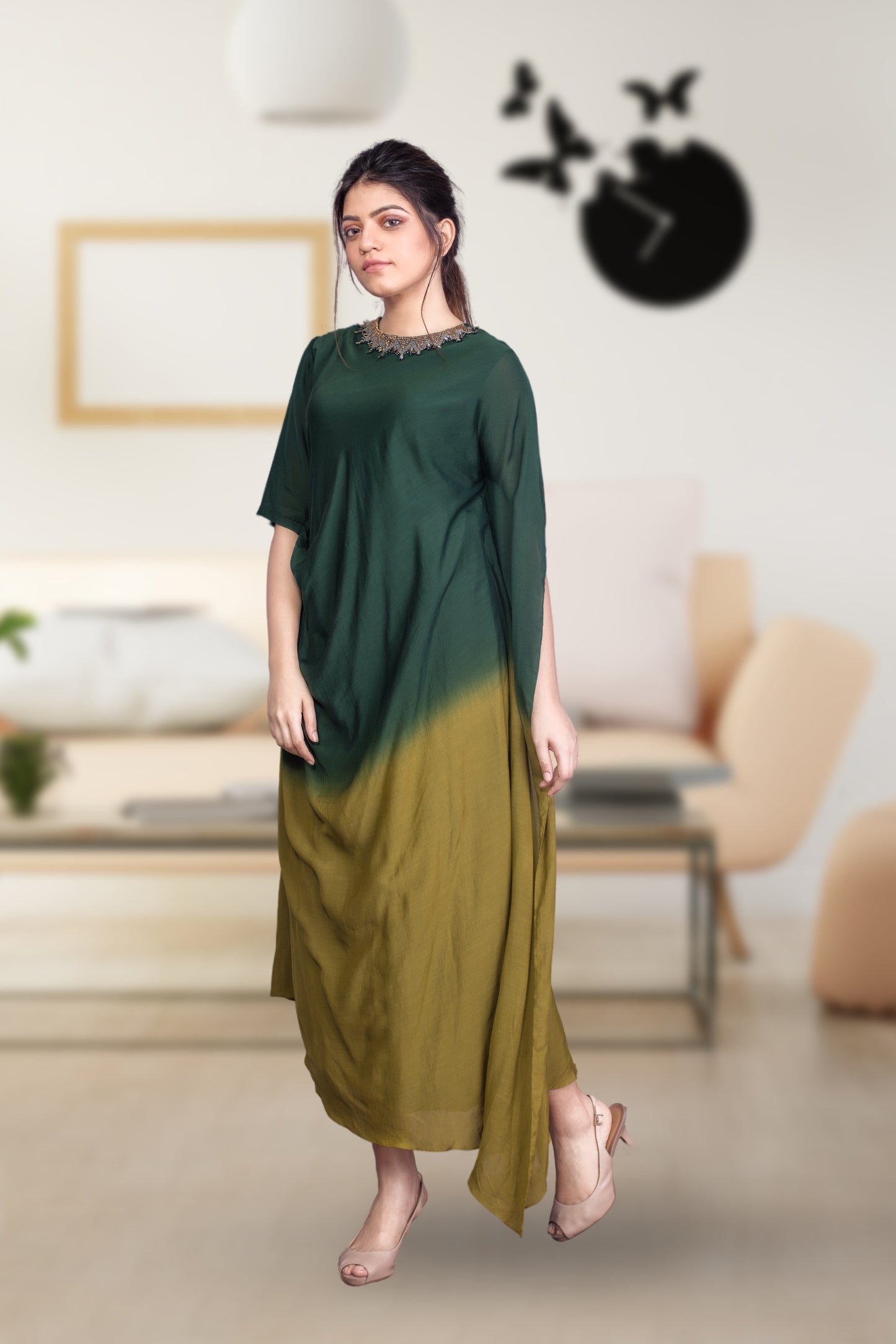 INDOWESTERN DRESS WITH ONE SIDE KAFTAN